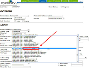 How to order SunSync Elite Lenses on Eyefinity